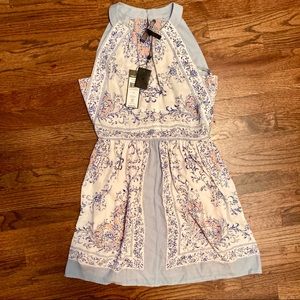BCBG White Floral Satin sleeveless mini dress